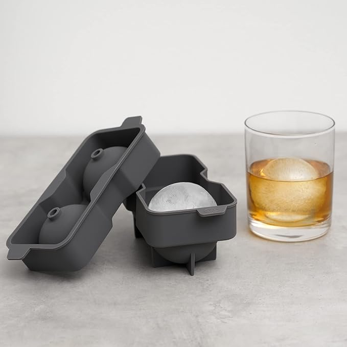True Sphere Ice Tray, Silicone Mold for 2.25 Inch Extra Large Ice Balls, Easy to Release, Perfect for Whiskey, Bourbon, Cocktails, Mixed Drinks, Bar Cart Accessories, Home Bar Gifts, Set of 1, Grey