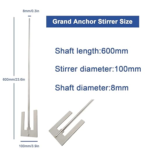ONiLAB 18900498 316L Stainless Steel Grand Anchor Stirrer,100mm Stirrer Diameter, 8 mm Shaft Diameter, 600 mm Shaft Length