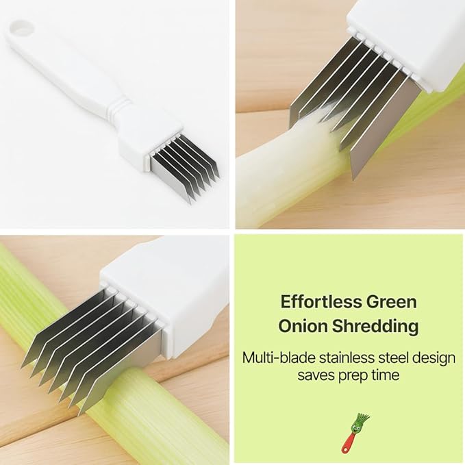 4-Pack Green Onion Shredder, Japanese Negi Cutter Vegetable Slicer with Stainless Steel Multi-Blade, Herb & Scallion Cutter Tool for Garnish, Ramen, Salad & Kitchen Prep