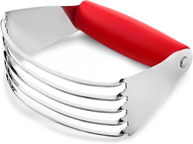 Zulay Kitchen Dough Blender Top Professional - Stainless Steel Pastry Cutter, Heavy Duty Dough Cutter With Blades, Pastry Blender And Butter Cutter - Pastry Cutter For Baking (Red)