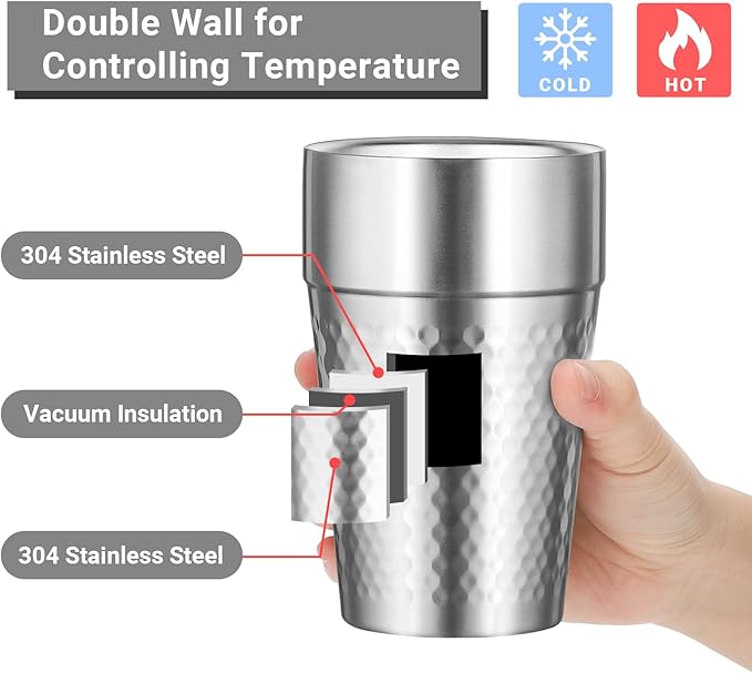 Stainless Steel Double Wall Cup, 16 oz Insulated Tumbler, 4 Pack Unbreakable Stackable Water Tumblers Insulated Metal Cup Premium Drinking Glasses for Travel Camping Home Outdoor