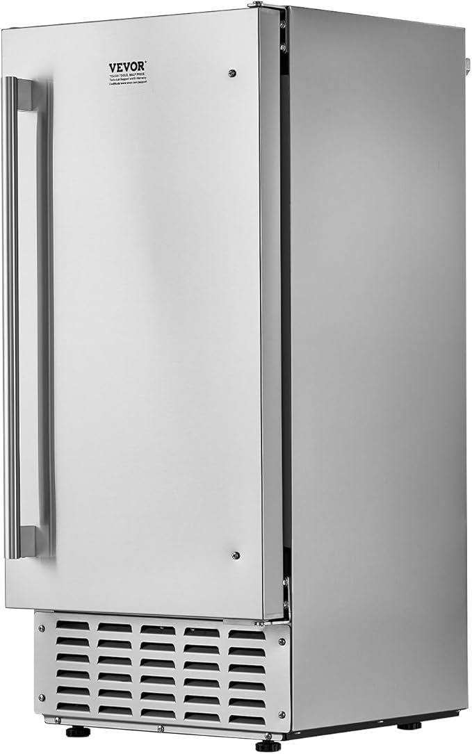 VEVOR Undercounter Built-in Ice Maker, 66 Lbs/Day Under Counter Nugget Ice Maker Machine with Reversible Door, Stainless Steel Freestanding Ice Maker for Commercial Home Kitchen, Electric Drainage