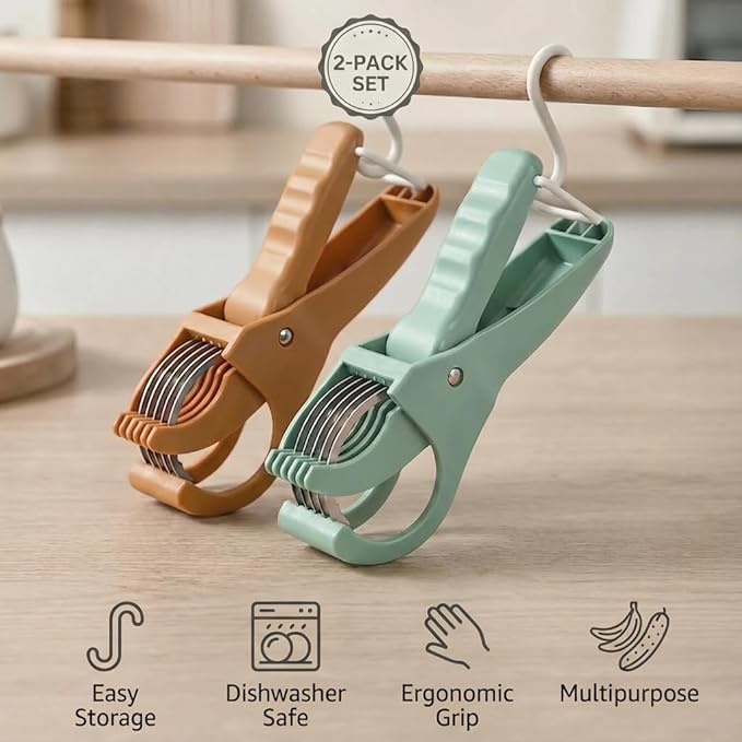 2 Pcs Multifunctional Vegetable Slicer & Banana Cutter, 2026 Upgraded Stainless Steel Handheld Chopper for Cucumber, Carrot, Sausage & Strawberry, Dishwasher-Safe Kitchen Prep Tool