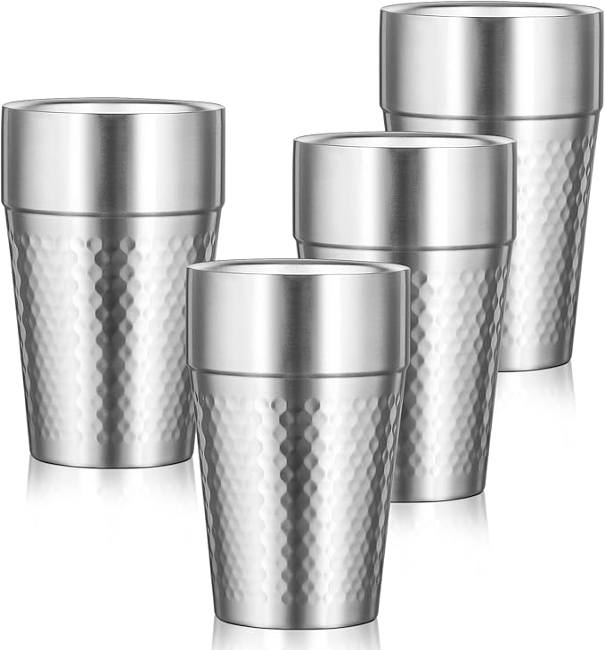 Stainless Steel Double Wall Cup, 16 oz Insulated Tumbler, 4 Pack Unbreakable Stackable Water Tumblers Insulated Metal Cup Premium Drinking Glasses for Travel Camping Home Outdoor