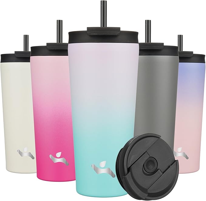 Konokyo 22 OZ Insulated Tumbler with Lid and 2 Straws Stainless Steel Water Bottle Vacuum Travel Mug Coffee Cup,Lavender Green