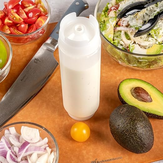 Restaurantware First In First Out 16 Ounce Condiment Squeeze Bottle 6 Refillable Lid FIFO Squeeze Bottle - Precision Dispensing Tip Flexible Clear Plastic Squeeze Bottle For Sauces