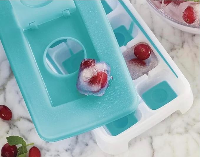 Tupperware Fresh & Pure Ice Cube Tray Flexible Silicone Bottom Blue NEW