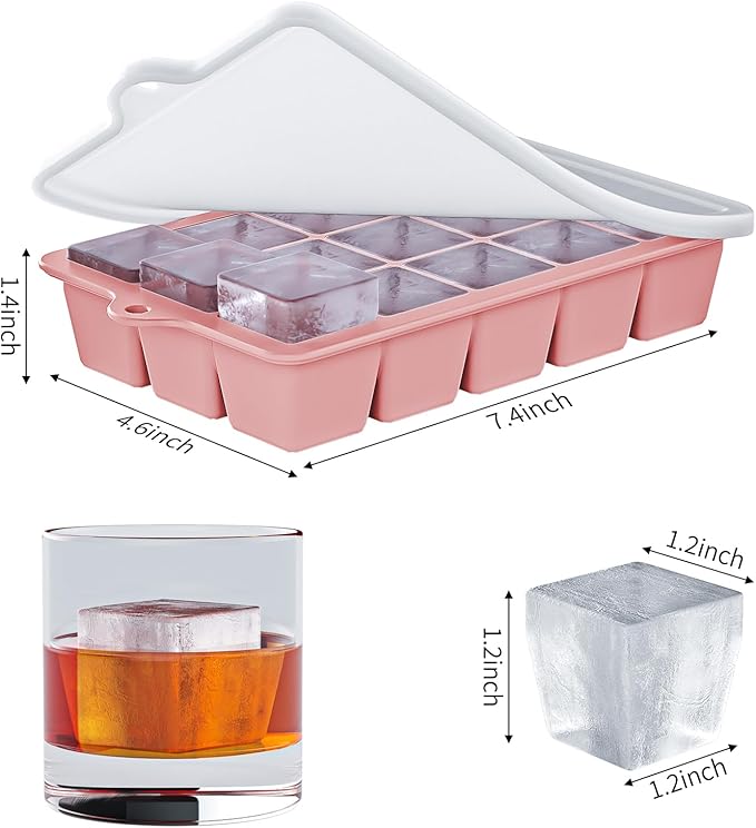 Silicone Ice Cube Tray 3 Pack - EASY RELEASE ice cube tray with lid, BPA Free Ice Cubes Trays for Freezer,ice cube mold for Cocktail,Whiskey (Purple +Pink+Mint)