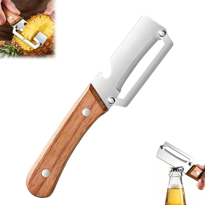 MultiFunctional Vegetable Peeler for Kitchen, Vegetable Peeler with Wooden Handle and Bottle Opener, 2-in-1 Stainless Steel Kitchen Peelers for Fruit Veggie Apple Potato Pumpkin Papaya(1PCS)