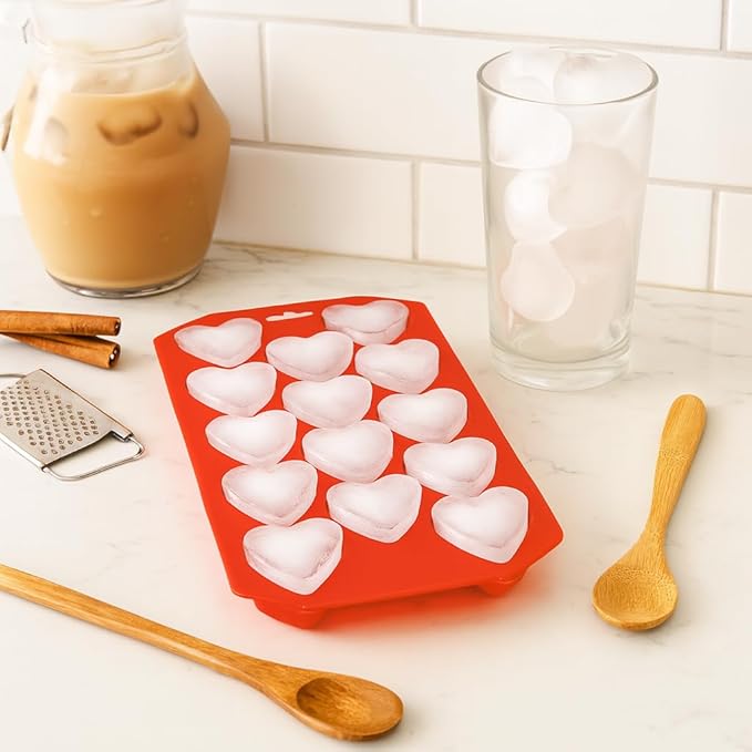 HIC Kitchen Silicone Heart Ice Tray, Non-Stick, Set of 2, Each Tray Makes 14 Hearts