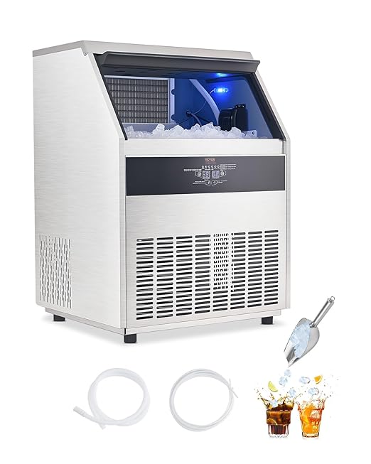 VEVOR 300lbs/24H Commercial Ice Maker, 126 Ice Cubes in 15 Minutes, Freestanding Ice Maker Machine with 88lbs Large Storage Capacity for Bar Office Restaurant, with LED Digital Display & Self-Cleaning