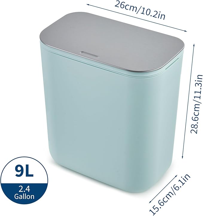 PrecisionAuto 2.4 Gallon/9L Hanging Trash Can with Stainless Steel Lid, Mountable Under Sink Compost Bin for Kitchen Cabinet Door, Food Waste Bin for RV, Bathroom, Office - Green