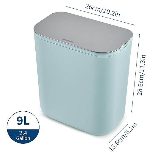 2.4 Gallon/9L Hanging Trash Can with Stainless Steel Lid, Mountable Compost Bin for Kitchen Cabinet Door, Under Sink Food Waste Container for RV, Bathroom, Office