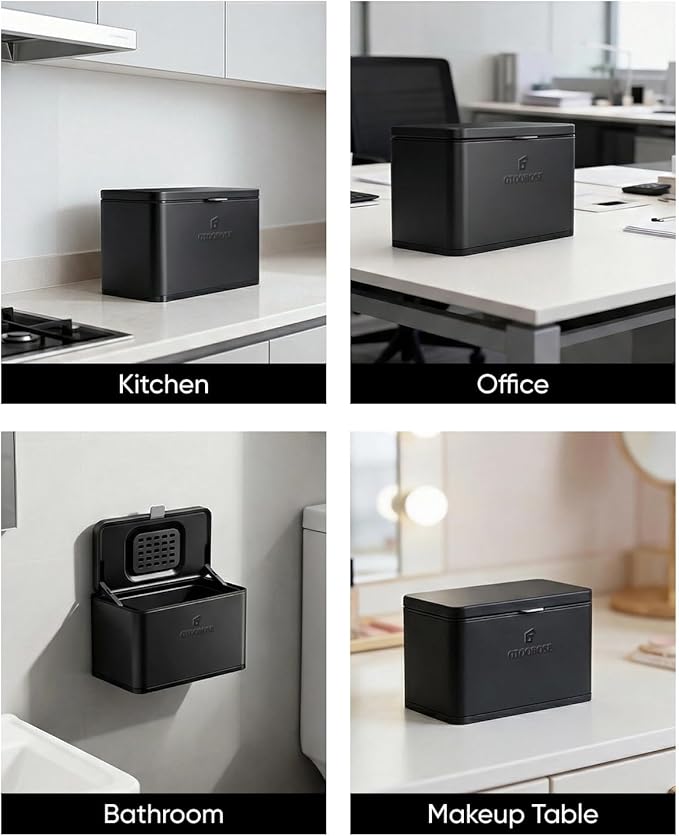 Kitchen Mini Compost Bin, 4L/1G Small Trash Can with Lid, Slim Stainless Steel Hanging Garbage Bin for Kitchen, Bathroom, Bedroom, Office, Wall Mounted Compost Bin with Inner Bucket, Black