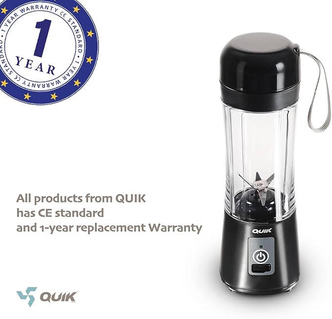Portable Blender - Cordless 13oz. Personal Blender for Shakes and Smoothies, Licuadora, BPA Free, USB-C Rechargeable, Mini juicer for Travel, Leakproof, Juicer Cup, Ice Crush (Black)