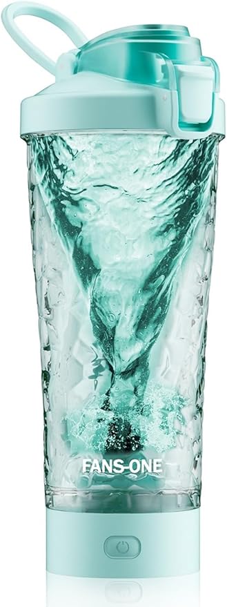FANS-ONE Electric Shaker Bottle, 24oz Lockable Blender Cup Electric Protein Shaker Bottles, Tritan USB C Rechargeable Mixer, Portable Shaker Cups for Protein Shakes for Men Women, Water Blue