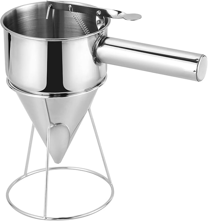 MAOPINER 1200ML 40.5OZ Stainless Steel Pancake Batter Dispenser, Piston Funnel Cake Maker Dispenser, Commercial Chocolate Confectionery Funnel with Stand for Takoyaki and Baking