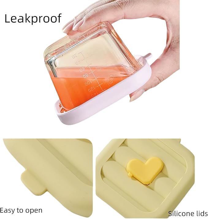 Ivymei Mini Square Round Glass Containers with lids,Small Clear Food Storage Contaiers Glass Food Jars with scale for Food Portion,Dipping Sauce,Snack,Yogurt,Microwave Freezer Safe