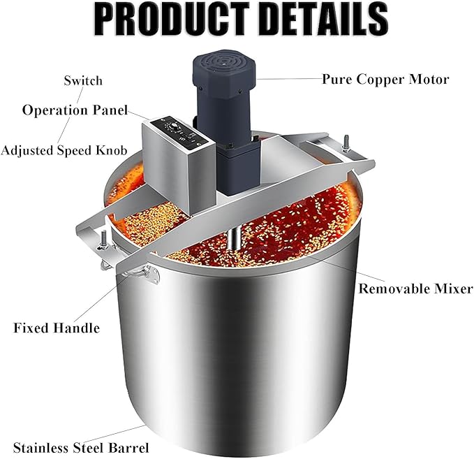 Automatic Food Mixer Pot Stirrer Mixer, 15l/25l/40l/60l/80l Stainless Steel Stand Mixer Kitchen Food Mixer With Double Stirring Paddle, Hot Pot Seasoning Bottom Soup Sauce Stirrer,Food blender
