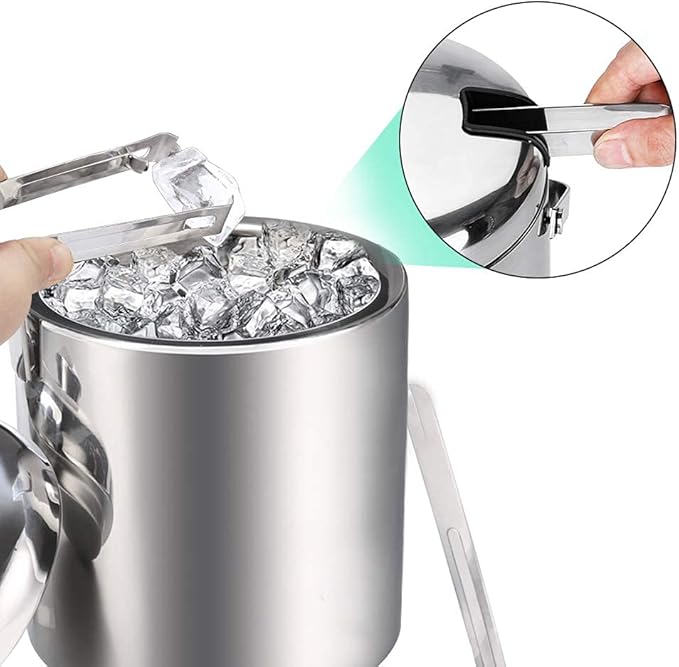 Sailnovo Mini Ice Bucket 1.2 Liter, Premium Compact Double-Wall Stainless Steel with Lid & Ice Tong, Ideal for Cocktails, Personal Bar, Small Parties - Silver