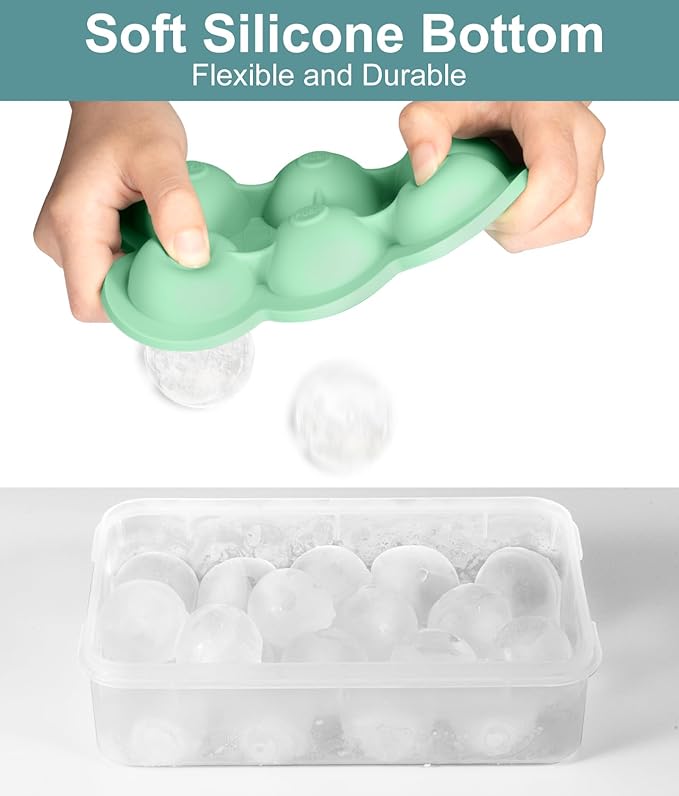 Ice Cube Trays with Lid and Bin, 2 Pack - Large Silicone Sphere Ice Ball Maker for Whiskey, Cocktails, and Chilled Drinks - Easy-Release, Reusable, BPA-Free Design