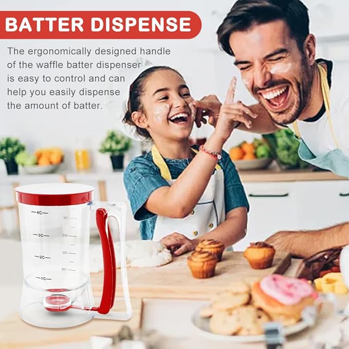 Pancake Batter Dispenser with Squeeze Handle, Cupcake Batter Dispenser with Oil Brush & Scraper for Precise Portion Control, Baking Tool for Pancakes Cupcake, Waffle, Muffin Mix