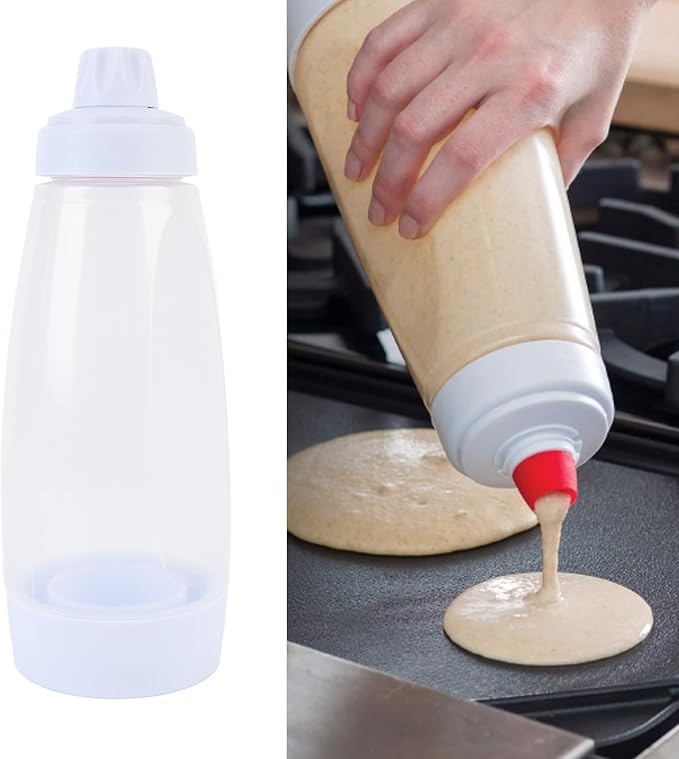 Pancake Batter Mixer Dispenser Bottle,1000ML Squeeze Kitchen Shaker Baking Tool with Mix Ball Wire Whisk, for Cupcakes, Muffins, Pancakes