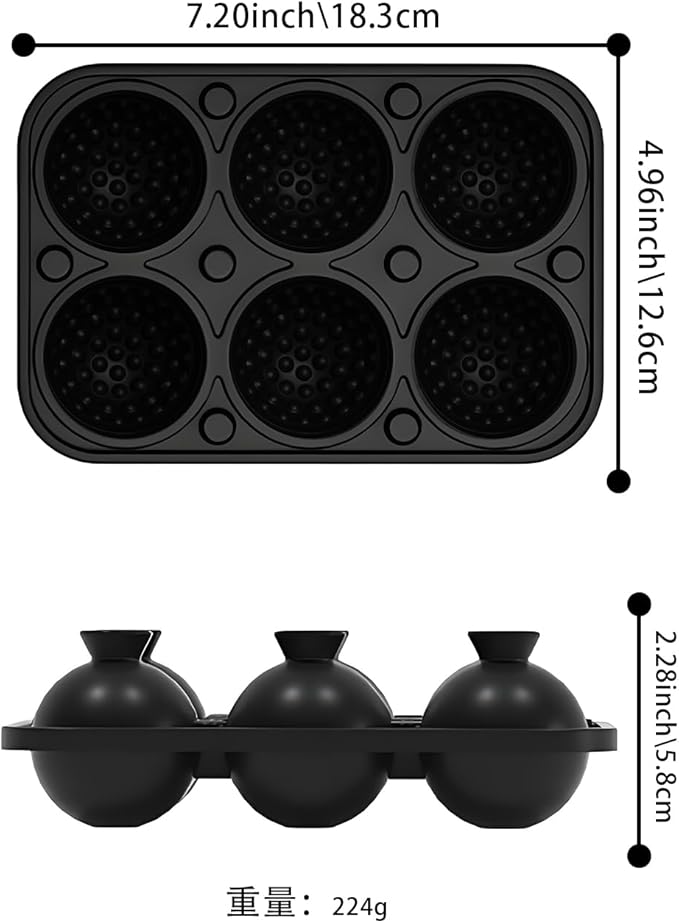Samuelworld 3D Ice Golf Ball Mold - Silicone Sphere Ice Tray for Cocktails, Whiskey, Unique Design Silicone Ice Tray for Perfectly Round Ice Balls, Stylish Golf Round Ice (Black)
