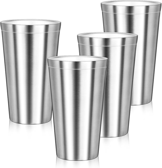 Stainless Steel Cups, 16 oz Insulated Tumbler, 4 Pack Double Wall Unbreakable Stackable Water Tumblers Insulated Metal Cup Premium Drinking Glasses for Travel Camping Home Outdoor