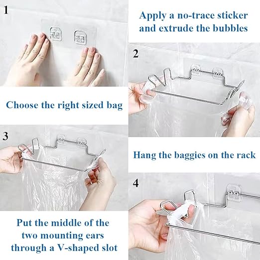 Trash Bag Holder for Cabinet Doors & Cupboards, Large Stainless Steel Portable Hanging Garbage Bag Holder, Kitchen Trash Can for Under Sink Trash, Camping Accessories
