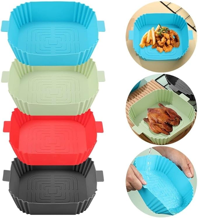 Air Fryer Silicone Liners - Square Shape Air Fryer Baskets 7.7 inches wide - Fit for all 4 to 7 qt size Air Fryers - Lightweight Heat Resistant and Easy to Clean Reusable Pots Inserts (Dark Grey, 1)
