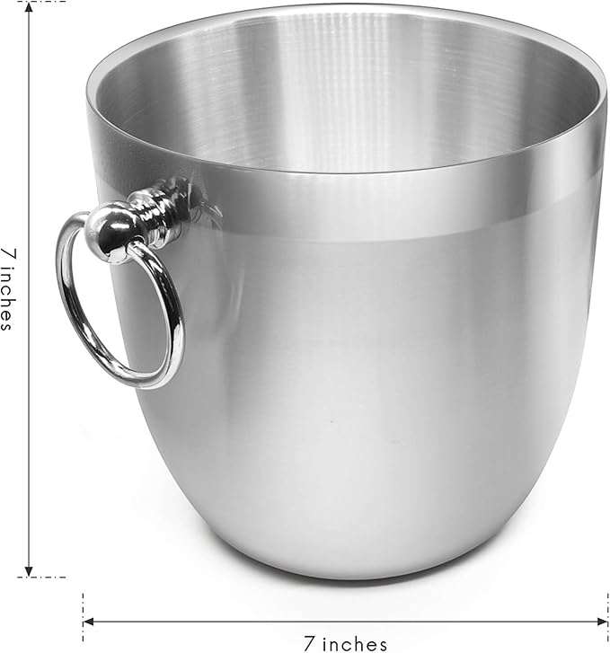 Fortune Candy Insulated Ice Bucket - Double Walled Stainless Steel Ice Bucket with Ice Tongs, Scoop, Lid, and Exclusive Handmade Nylon Holder - 2.8 L (Navy Blue)