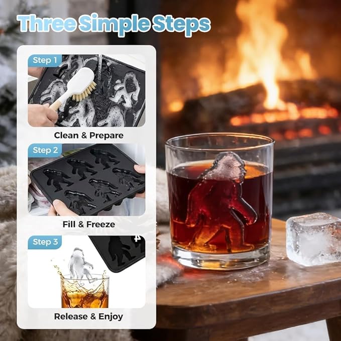 Bigfoot Ice Cube Mold, 2026 New Sasquatch Shape Silicone Ice Cube Molds DIY Ice Sculpture Reusable Freezer Mold, Upgrade 6 Cavity Sasquatch Shape Silicone Ice Cube Tray