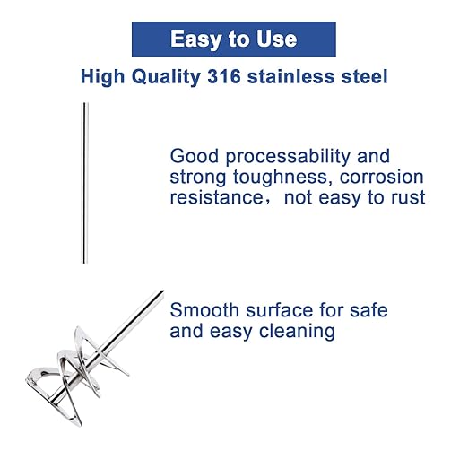 ONiLAB 18900628 316L Stainless Steel Spiral Stirrer, 50mm Stirrer Diameter, 8 mm Shaft Diameter, 400 mm Shaft Length
