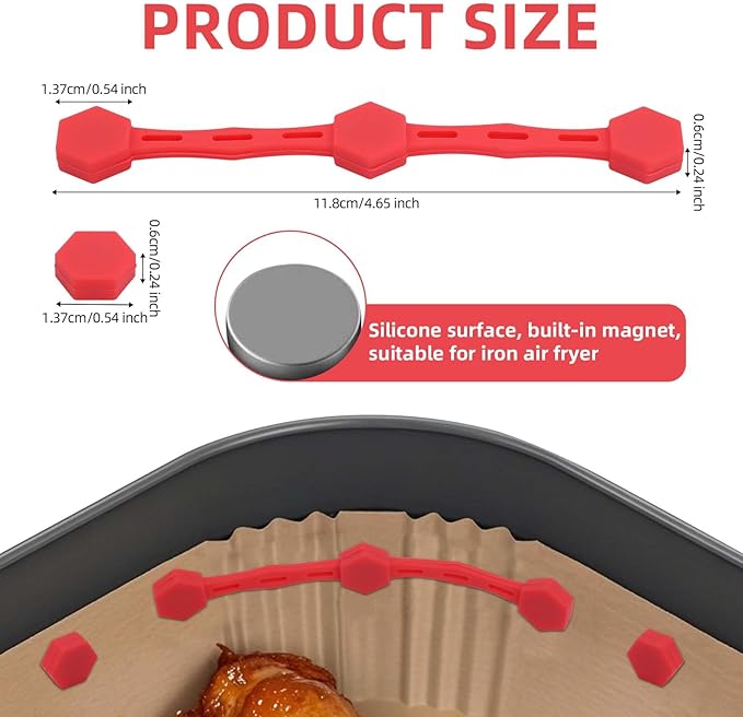 2 Sets Air Fryer Magnet Silicone Buckle, Air Fryer Magnets for Parchment Paper Liners Silicone Magnetic Buckle Prevent Paper Burning Kitchen Accessories (Red)