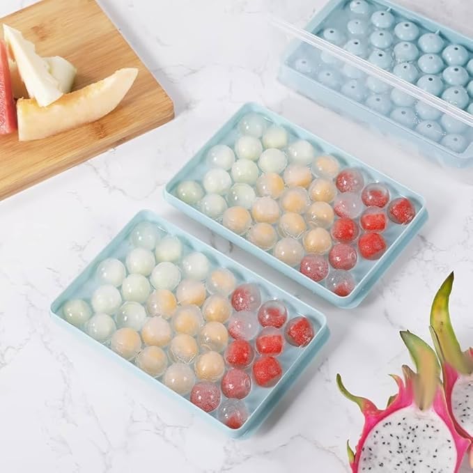 Ice Ball Maker Set 2 Pack with Storage Container, 64 Mini Ice Sphere Molds, Stackable BPA-Free Plastic Trays with Lid for Cocktails, Whiskey, Drinks & Iced Coffee