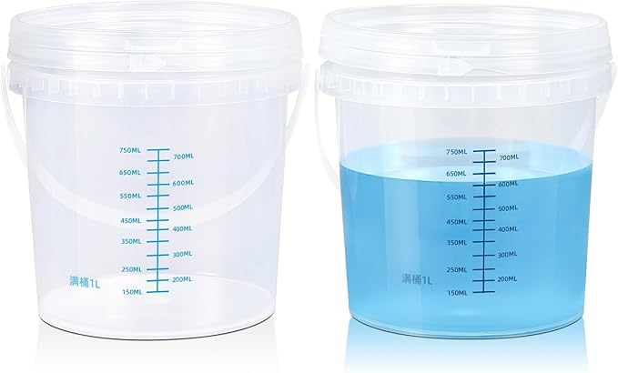 ASEVAT Clear Bucket Graduated Pail Container with Lid, Food Grade Buckets, Cleaning Containers Plastic Pails Extra Durable Handles with Grip for Easy Carrying (ClearRound, 0.3gal)