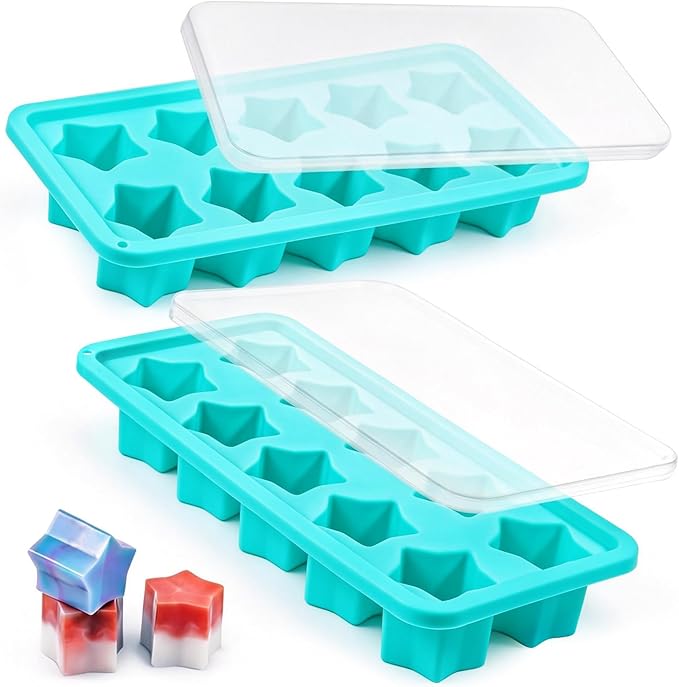 Webake Star Ice Cube Tray with Lid, 2 Packs Silicone Star Ice Molds for Freezer, Reusable Ice Cube Trays for Cocktails, Whiskey & Chilled Drinks