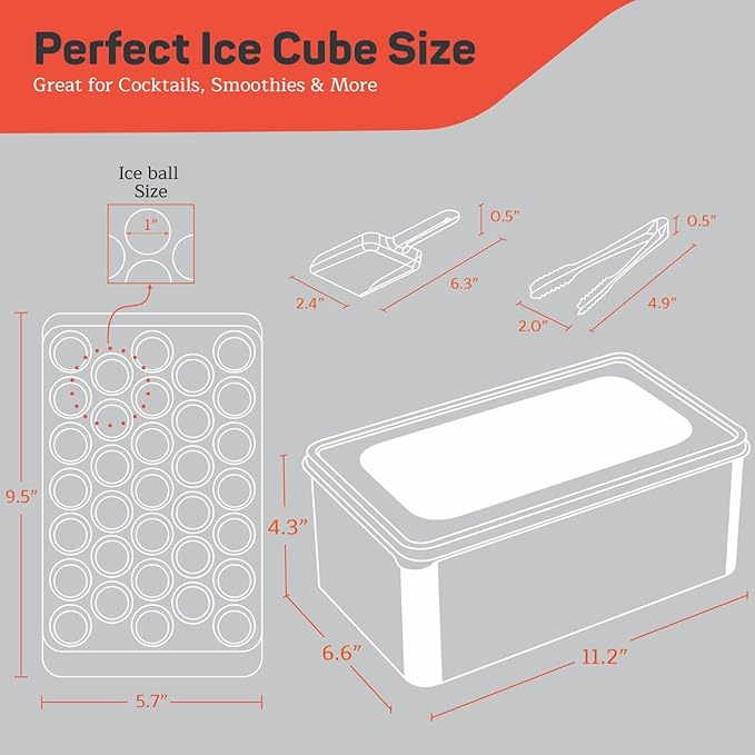 Emporio Kitchen Round Ice Cube Tray Set Pack of 1, BPA-Free Stackable Trays with Lid & Tongs, 33 Ice Balls Per Tray for Whiskey, Drinks, and Cocktails, Quick Release Round Ice Cube Mold, Blue