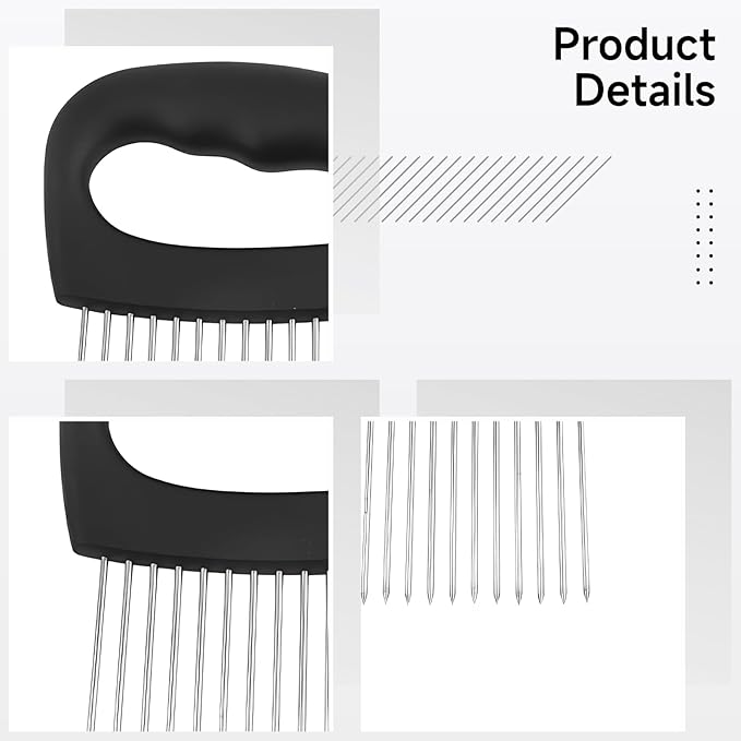 3 Pcs Stainless Steel Onion Holder for Slicing, 16-Prong Slicer/Tenderizer Tool, Ergonomic Handle, Kitchen Safe