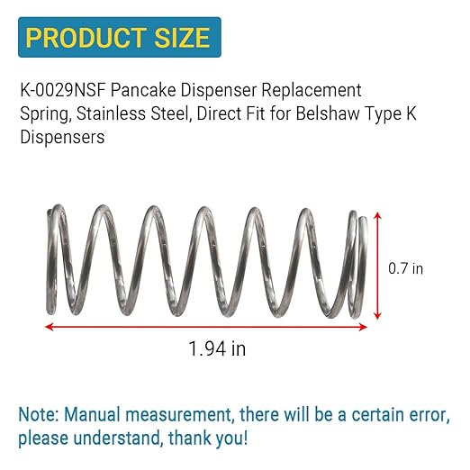 K-0029NSF Pancake Dispenser Replacement Spring, Stainless Steel Fit for B-elshaw Type K Dispensers
