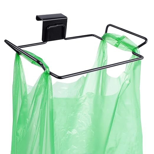 Large Stainless Steel Trash Bag Holder for Kitchen Cabinets Doors and Cupboards, Black