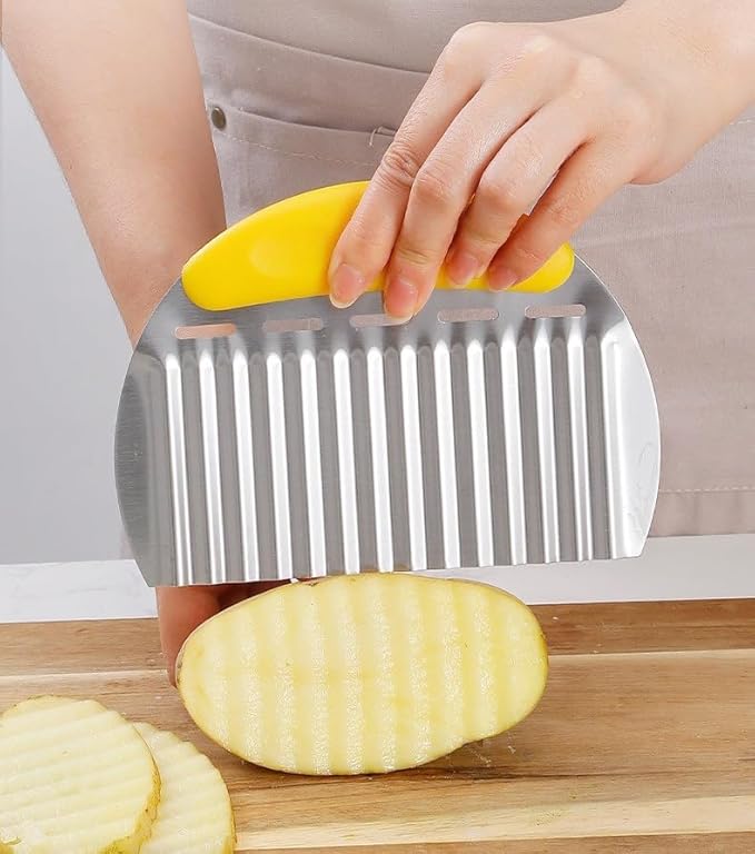 Heavy Duty Stainless Steel Large Crinkle Cutter Wavy Chopper French Fry Slicer for Potatoes Carrot Chips and Fruits, Vegetable, Potatoes, Onions (Yellow-Style II, 1 PCS)