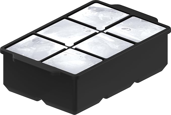 KitchFort Large Silicone Ice Cube Tray (2-Pack), Easy Release 2" Big Ice Cubes - Cocktail, Whiskey Ice Cubes Mold - Ice Trays for Freezer with Lid - Stackable Silicone Ice Tray - Black