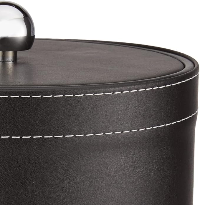 Kraftware Ice Bucket with Stitched Handle, Fabric Lid and Chrome Astro Ball Knob, Black - 3 Quart