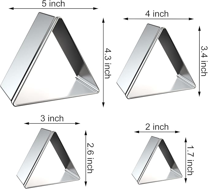 Equilateral Triangle Cookie Cutter Set Large - 5 Inch, 4 Inch, 3 Inch, 2 Inch - Geometric Frame Plaque Cookie Cutters Shapes Molds - Stainless Steel