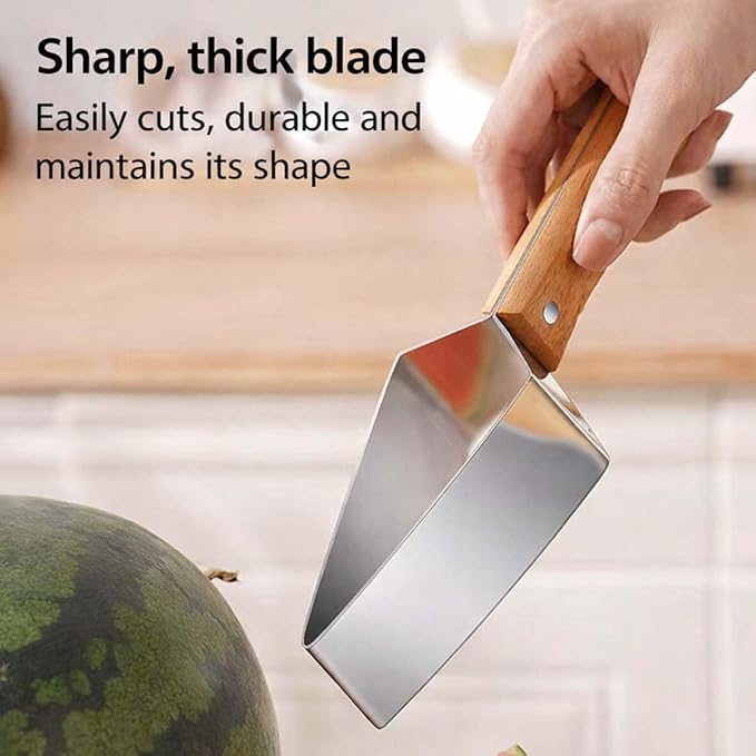 Triangle Watermelon Cutter, Stainless Steel Watermelon Slicer with Wooden Handle, Handheld Fruit Cutter for Kitchen Gadgets, Portable for Summer Camping, Picnics, Home, Parties for Fruit, Cake (1PC)