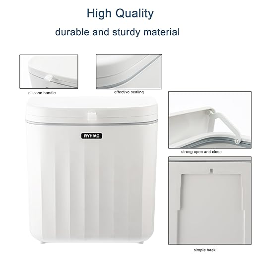 Good Looking Hanging Small Trash Can with Lid, Thick Kitchen Compost Bin for Counter Top or Under Sink, Wall Mounted Waste Basket Bin Garbage Can for Bathroom (Ivory White)