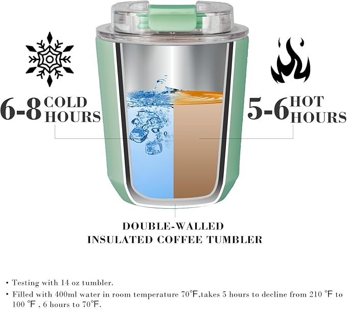 Puraville Insulated Tumblers with Lid, 10 oz Travel Coffee Mug Stainless Steel Vacuum Cup, Leak Proof Reusable Double Walled Coffee Tumbler for Iced and Hot Drinks, Green
