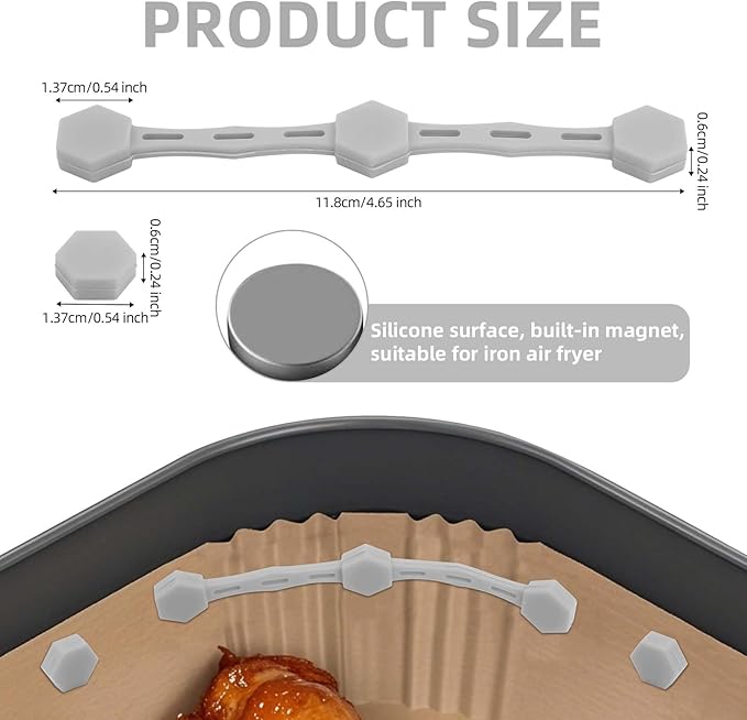 2 Sets Air Fryer Magnet Silicone Buckle, Air Fryer Magnets for Parchment Paper Liners Silicone Magnetic Buckle Prevent Paper Burning Kitchen Accessories (Gray)
